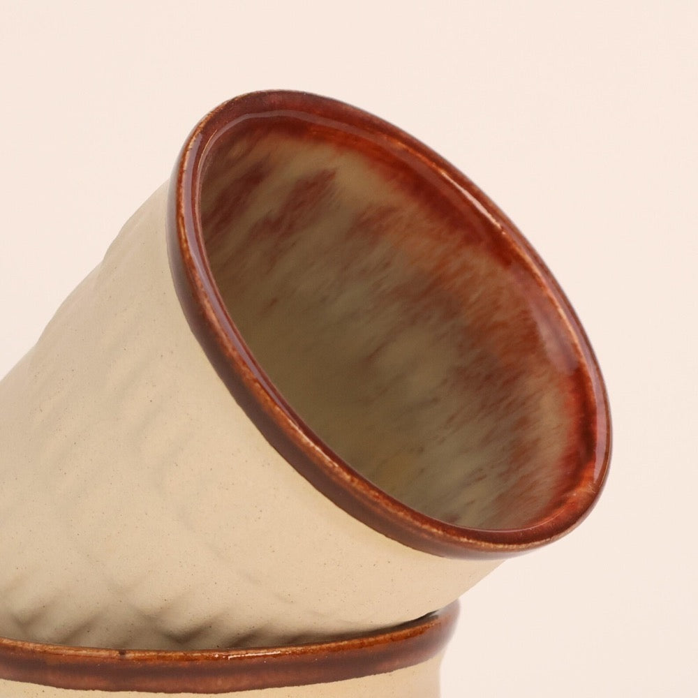 White Stoneware, Ceramic Single Espresso Cup, Handmade Minimalistic Cup Glazed in Brown