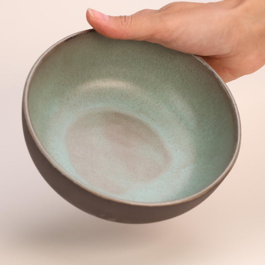 Black Stoneware Bowl Glazed in Light Blue, Teal, Salad, Soup, Fruit, Decoration, Snacks, 15cm / 5.9 in diameter, Christmas Gift