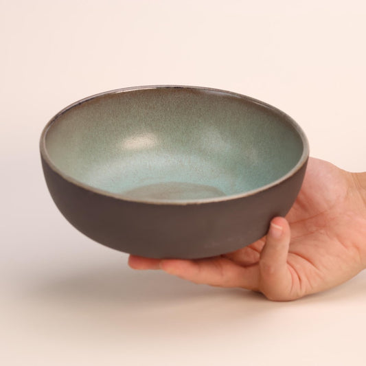 Black Stoneware Bowl Glazed in Light Blue, Teal, Salad, Soup, Fruit, Decoration, Snacks, 15cm / 5.9 in diameter, Christmas Gift