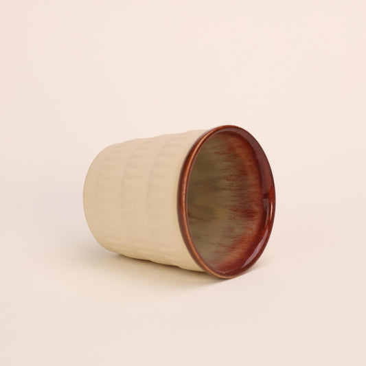 White Stoneware, Ceramic Single Espresso Cup, Handmade Minimalistic Cup Glazed in Brown