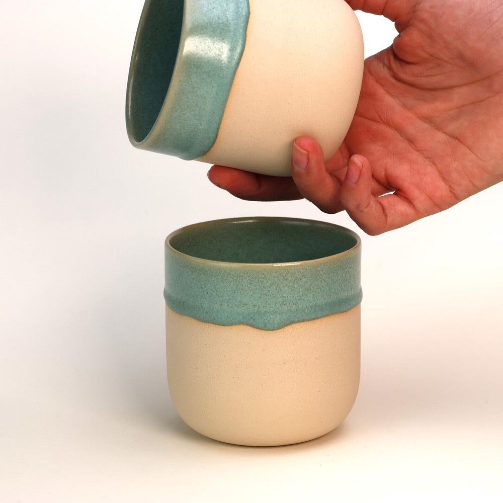 White Stoneware Cup, Glazed in Teal, Coffee & Tea Cup, Handmade Minimalistic Ceramic Cup, Gift for the Home, General Use, 250 ml, Christmas