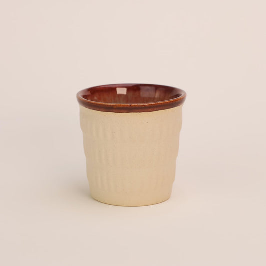 White Stoneware, Ceramic Single Espresso Cup, Handmade Minimalistic Cup Glazed in Brown